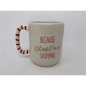 Mud Pie 'Because Christmas Shopping' Stoneware Mug Candy Cane Handle 12 oz